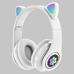 Cat Ears Wireless Bluetooth Kids Headphones, Cat Ears Bluetooth Over Ear Kitty Headphones Volume Limiting, LED Lights, Mic for iPhone/iPad/Kindle/Laptop/PC/TV