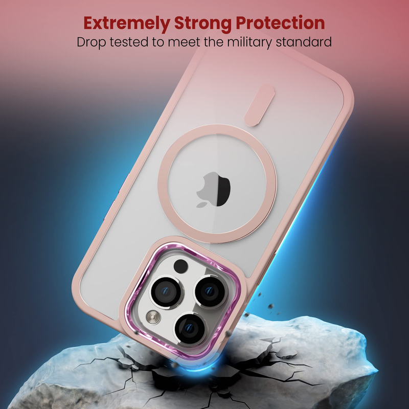 BLEAWS Magnetic Protective Case 360 Protection Clear Case Hard PC with Built-in Strong Magnets Compatible with MagSafe Designed for iPhone 14 Pro 6.1 inch (Pink)