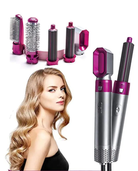 Electric Professional 5 in 1 Hair Dryer Negative Ions Blower 3 Temperature Levels Detachable Rotating Hot Air Brush Styler with Straightener Volumizer Curler Combing (Purple And Grey)