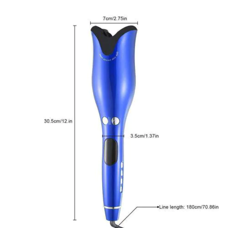 Generic Hair Curler, Air Spin Ceramic Rotating Curler, Electric Hair Comb Hair Curler Styling Comb, Lcd Digital Display - Blue