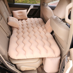 Generic-Car Inflatable Bed Air Mattress Universal Car Seat Bed Outdoor Camping Sleeping Pad Cushion Mat with 2 Air Pillows - Beige