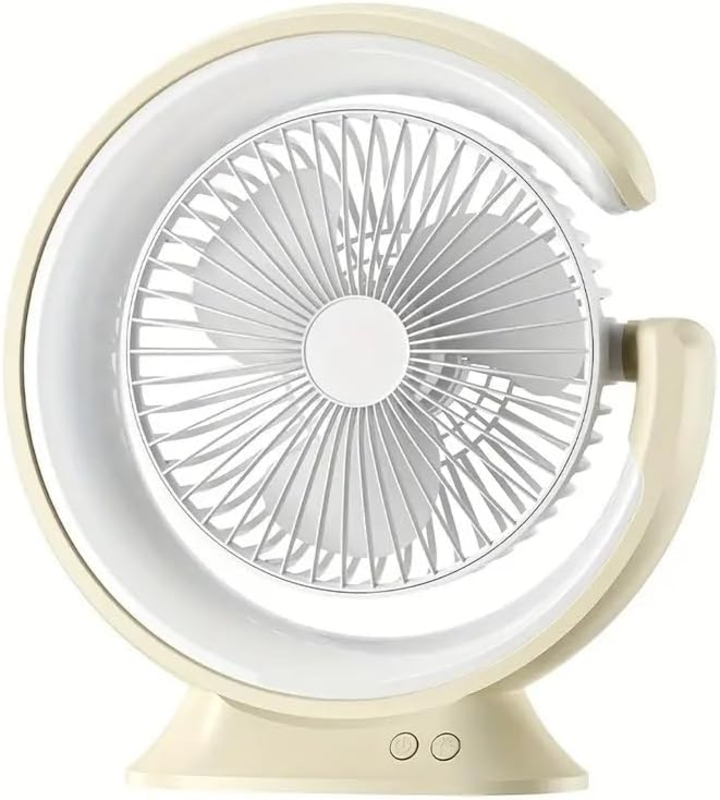 Cooling Mini Fan LED Lights Vertical 180° Horizontal 90° Rotation Silent Desk Fan Lamp Fan Desktop Personal Fan for Travel Table - White