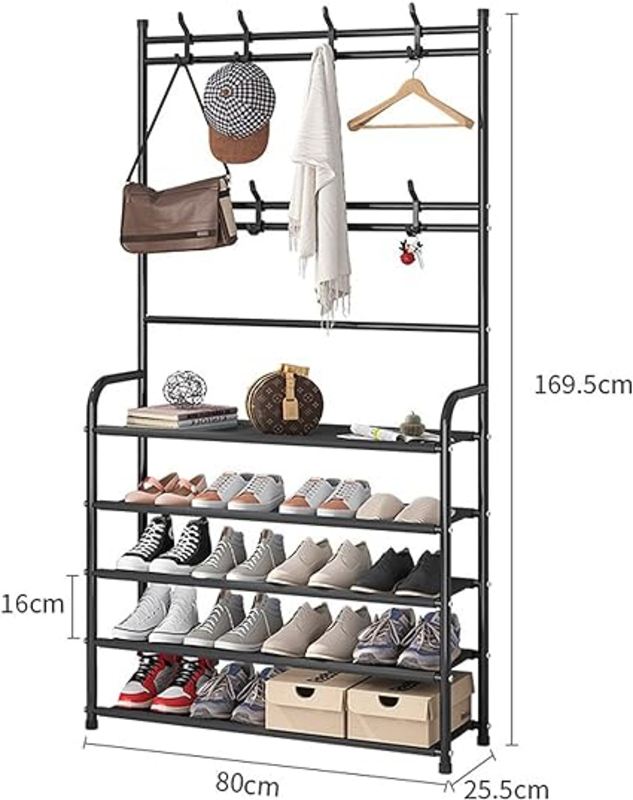 Generic Coat Rack Shoe Rack, Storage Shelf With 4-Tier Shoe Organize, Clothes Rack With 8 Hooks Hanging, Entryway Hall Trees Hanging And Storage