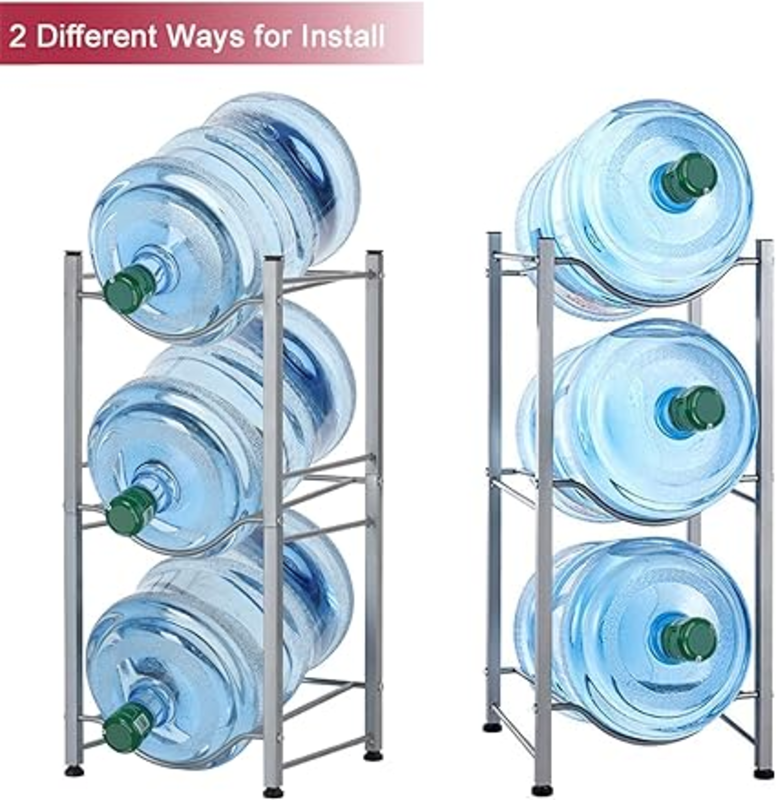 Water Bottle Storage Rack, 3-Tier Water Cooler Jug Rack Stainless Steel 5 Gallon Water Bottle Holder Heavy Duty Stackable Water Storage Shelves Organizer