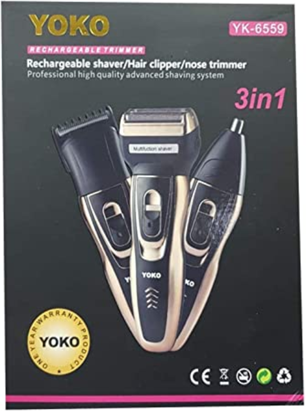 YOKO 3 in1 Rechargeable Hair Clipper with Shaver & Nose Trimmer