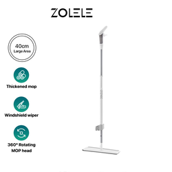 Zolele ZE003 Water Spray Mop, Easy To Use, Hand Free Spray Mop With 360 Degrees Rotating Head, Water Mist Fan Spray And Soft Rubber Scraper - White
