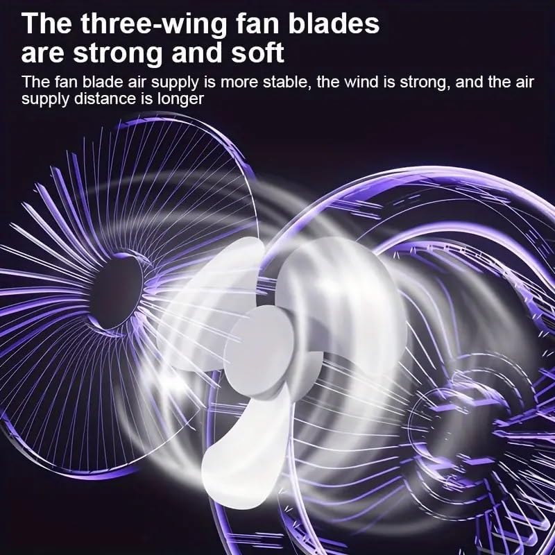 Cooling Mini Fan LED Lights Vertical 180° Horizontal 90° Rotation Silent Desk Fan Lamp Fan Desktop Personal Fan for Travel Table - White