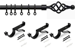 Adjustable Curtain Rod, 110-200 cm, Black, Metal Single Rod Window Treatment Rod Drapery Rod