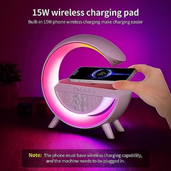 5-In-1 Night Lights with Wireless Charger & Bluetooth Speaker, 15W Qi Fast Charging RGB Table Lamp, Built-in Microphone, Support FM Radio/TF/Aux for Bedroom, Bedside, Room Decor, Gift, Party