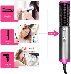3 In 1 Hot Air Brush, Ptc Heating Button Fast Hair Dryer And Straightener, One-Step Blow Dryer Brush, Negative Ions Anti-Frizz, Anti-Scald For All Types Hair