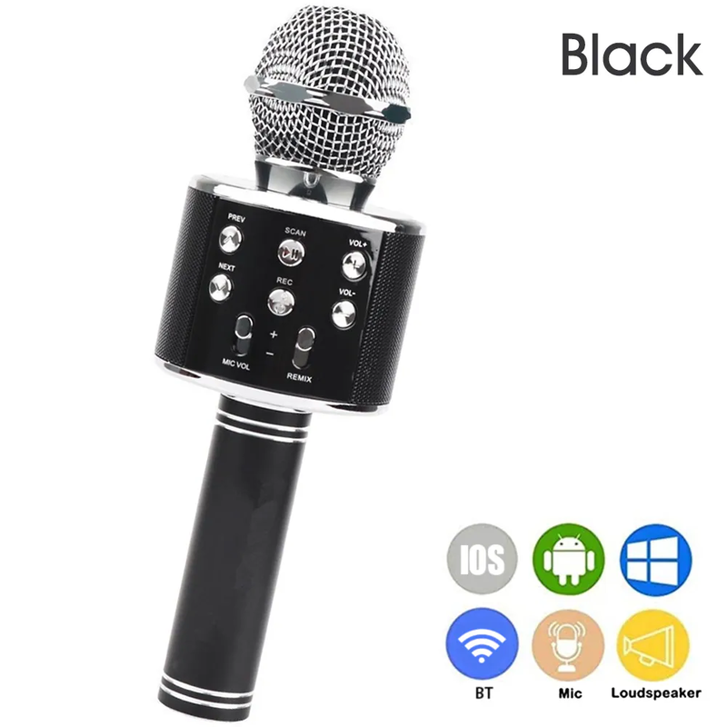 WS-858 Portable Wireless Karaoke Microphone Handheld Cellphone Karaoke Player Built-in BT HIFI Speaker Selfie 3-in-1 Rechargeable Li-battery Karaoke KTV MIC Machine
