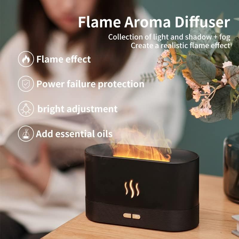 Humidifier Flame Aroma Diffuser Aromatherapy Light Mist Atomizer Auto Off Protection for Spa Home Yoga Office 180ml Black