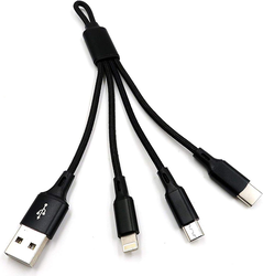 Multi USB Charging Cable, 18cm 3 in 1 Mutiple USB Charger Cable with 8Pin Lightning/USB Type C/Micro USB Connector