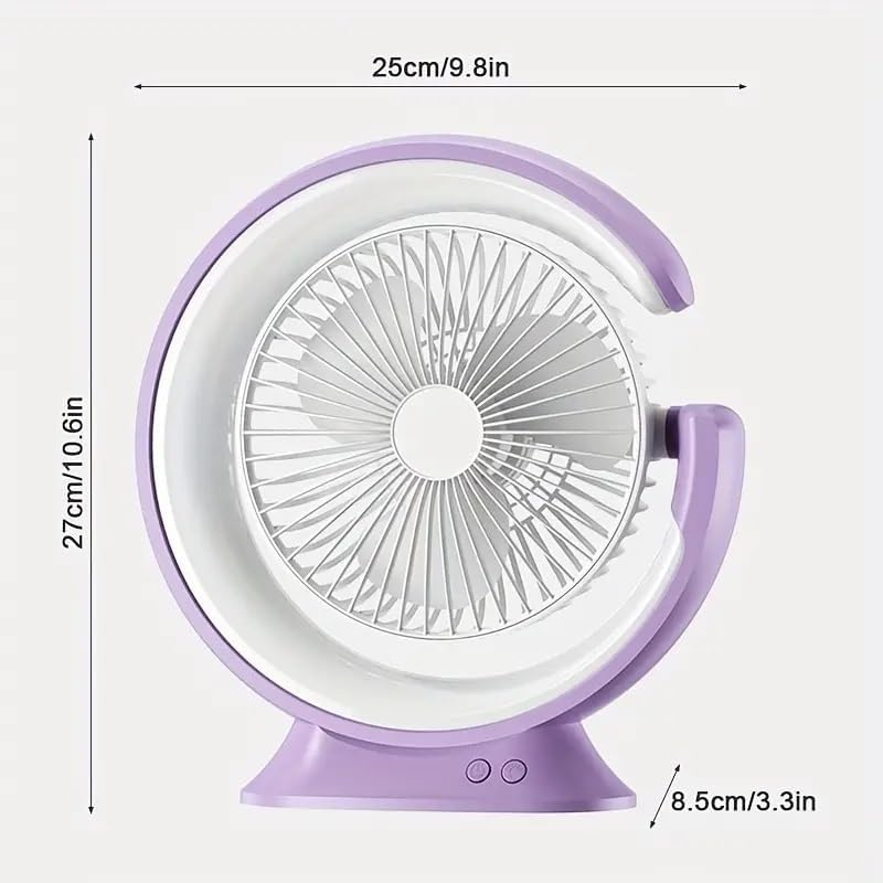 Cooling Mini Fan LED Lights Vertical 180° Horizontal 90° Rotation Silent Desk Fan Lamp Fan Desktop Personal Fan for Travel Table - White