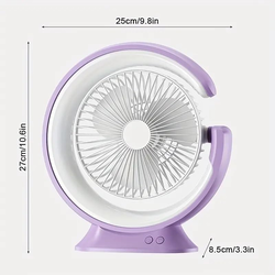 Cooling Mini Fan LED Lights Vertical 180° Horizontal 90° Rotation Silent Desk Fan Lamp Fan Desktop Personal Fan for Travel Table - White