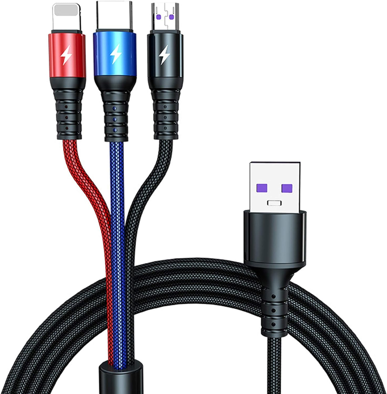 3 in 1 Cable, Multiple Charger Cord, Rumanle 1.2m/3.9FT with USB Type C/8-Pin/Micro USB Connector Compatible with iProducts, Android and Type C Smartphones and Tablets