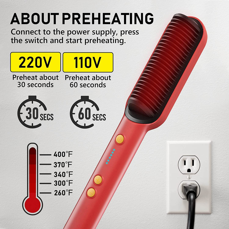 2 in 1 Hair Straightener Brush, Ionic Hair Straightener And Curler 2 In 1, Anti-Scald Fast Heating Auto-Off Safe Straightening Comb For Women (Red)