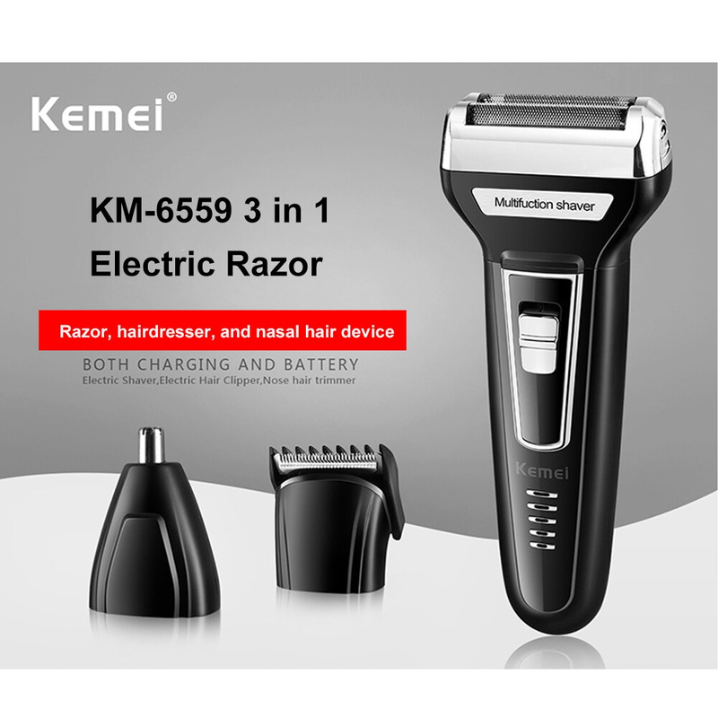 KEMEI-3 in 1 Electric Razor for Men USB Rechargeable Nose Hair Trimmer Men's Electric Shaver Machine Salon Tool