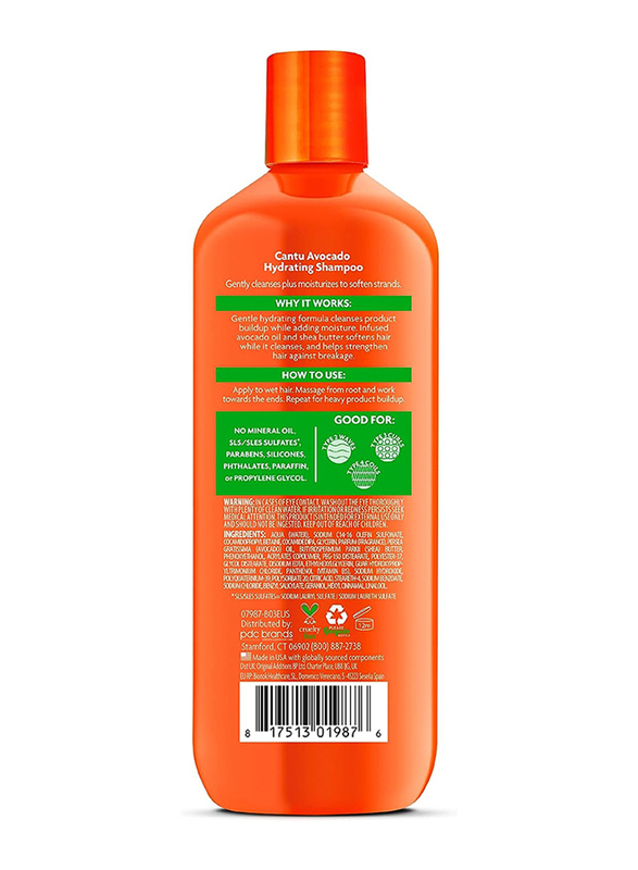 Cantu Avocado Hydrating Sulfate-Free Shampoo with Pure Shea Butterfor Curly Hair, 2 x 13.5 Oz