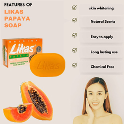 Likas Skin Whitening Papaya Herbal Soaps, Yellow, 1 Piece