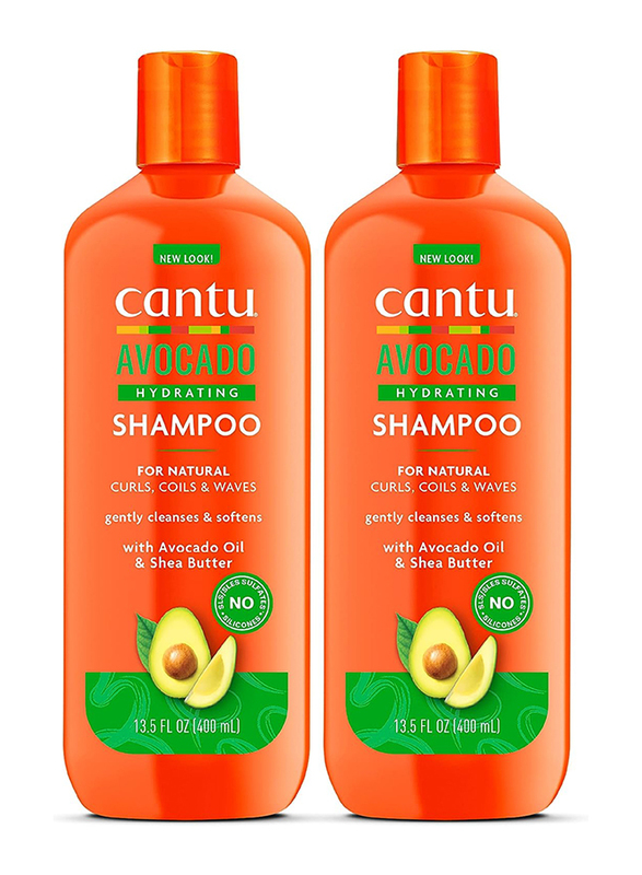 Cantu Avocado Hydrating Sulfate-Free Shampoo with Pure Shea Butterfor Curly Hair, 2 x 13.5 Oz
