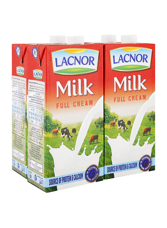 Lacnor Essentials Full Cream Milk, 4 x 1 Liter
