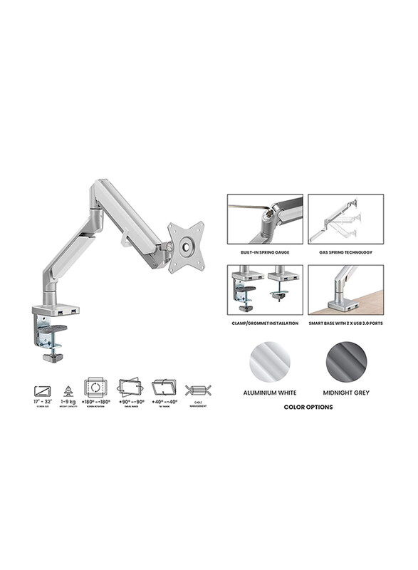 Navodesk Desk Mount Monitor Arms with Gas Spring Tech & USB Hub, Grey