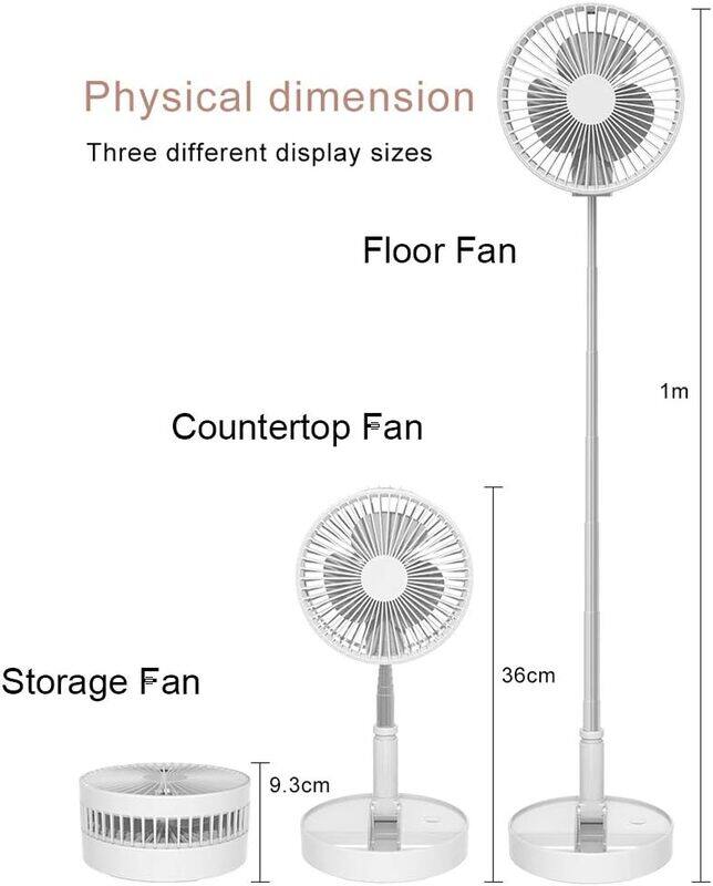 USB Rechargeable Folding Pedestal Stand Fan (7200mAh, White)