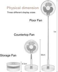 USB Rechargeable Folding Pedestal Stand Fan (7200mAh, White)