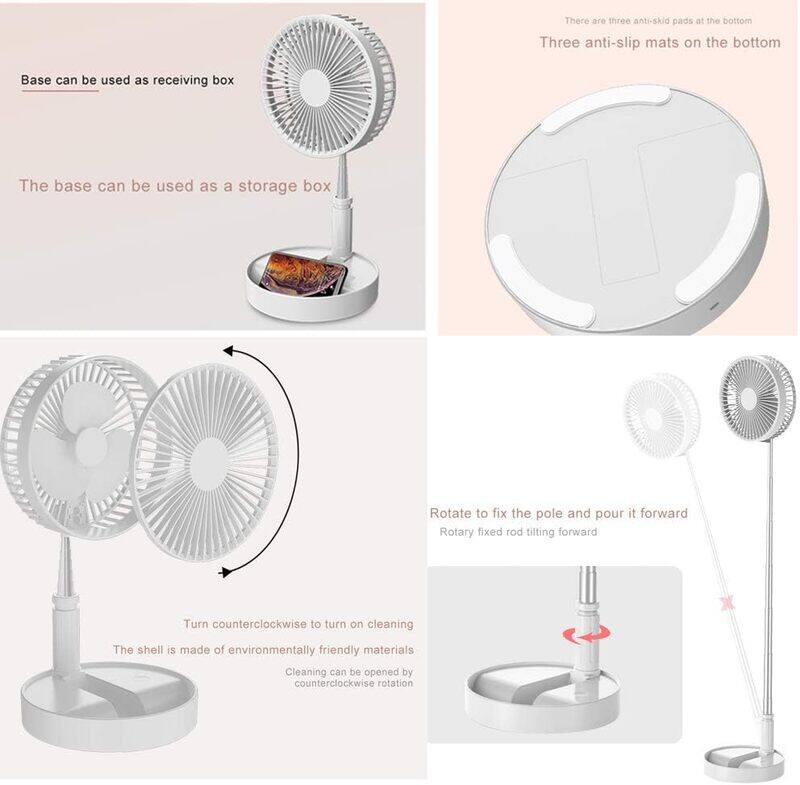 USB Rechargeable Folding Pedestal Stand Fan (7200mAh, White)