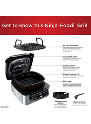 Nutri Ninja Foodi 5 in 1 Indoor Electric Grill with 4 Quart Air Fryer, 1760W, AG 301, Silver