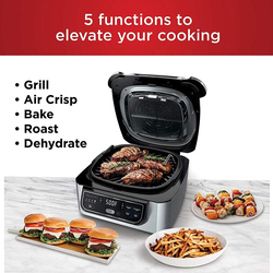 Nutri Ninja Foodi 5 in 1 Indoor Electric Grill with 4 Quart Air Fryer, 1760W, AG 301, Silver