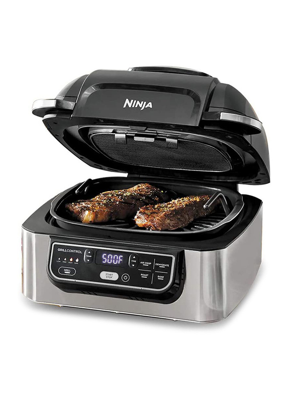 Nutri Ninja Foodi 5 in 1 Indoor Electric Grill with 4 Quart Air Fryer, 1760W, AG 301, Silver