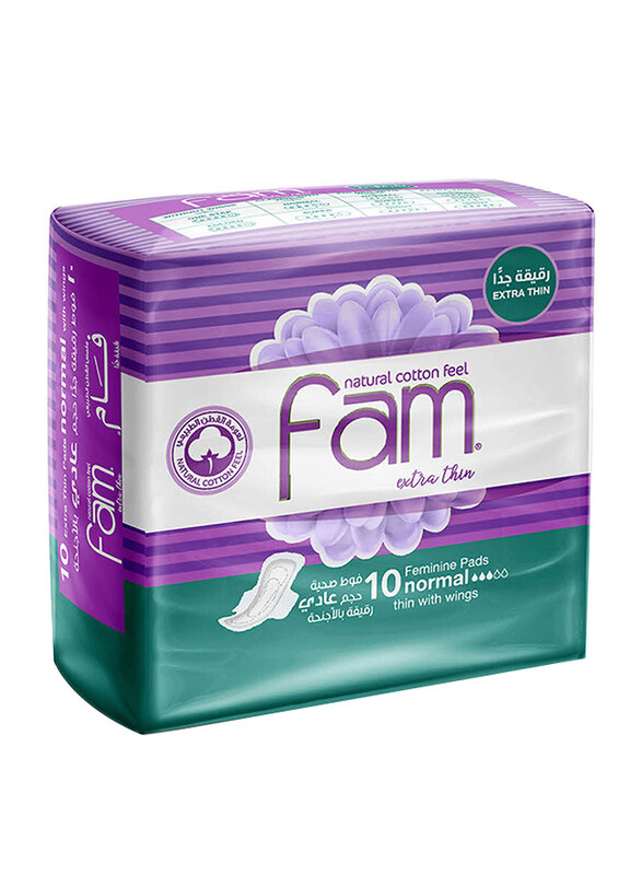 

Fam Extra Thin Sanitary Pads with Wings, Regular, 10 Pieces