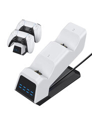 AMJ Dual Fast Charging Stand Station for PlayStation PS5 DualSense Controller, IV-P5233B, White/Black