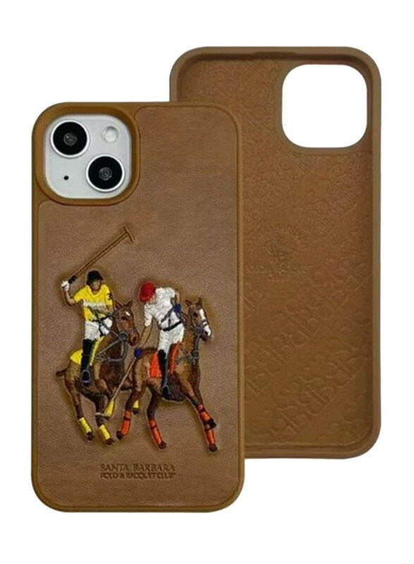 

Santa Barbara Polo & Racquet Club Jockey Series Apple iPhone 13 Pro Embroidery Design Back Case Cover, Brown