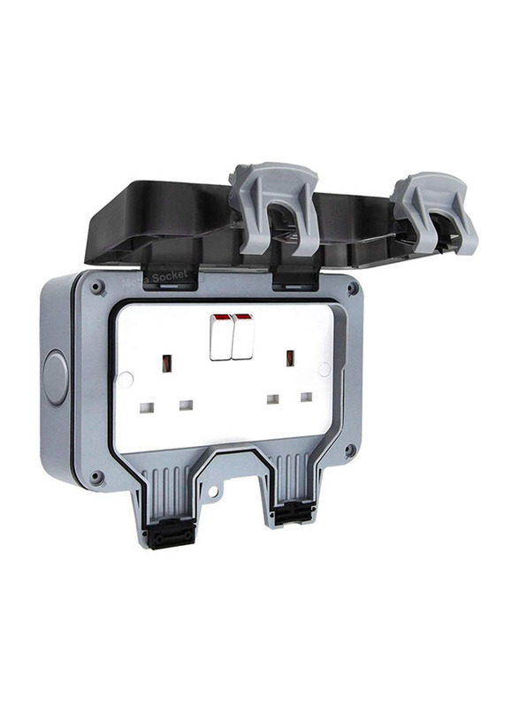 13A Double Switch Socket Weather proof Electrical Wall Outlet Grey