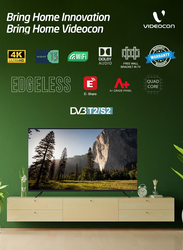 Videocon 55-Inch Edgeless 4K UHD Smart LED TV with Dolby Audio and Wall Mount, E55el1100, Black