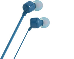 JBL Tune 110 Wired In-Ear Headphones, Deep and Powerful Pure Bass Sound, 1-Button Remote/Mic, Tangle-Free Flat Cable, Ultra Comfortable Fit - Blue, JBLT110BLU