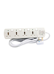 Terminator 4 Way Surge Protection Universal Power Extension Socket with Individual Switches & Indicators, 3 Meter Cable, White