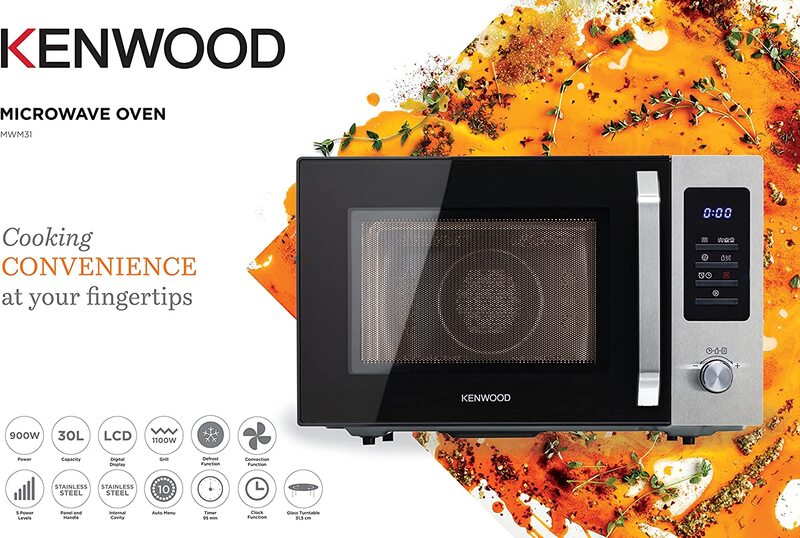 Kenwood 30L Microwave Oven with Grill Convection Digital Display, 900W, MWM31.000, Black/Silver