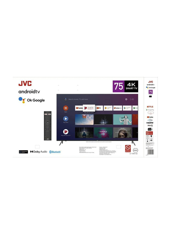 JVC 75-Inch Edgeless 4K UHD Smart LED TV, LT75N7125D1, Black