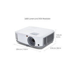 VIEWSONIC PA503S Video Projector 3600 Light Menes ANSI DLP SVGA 800 x 600 PROJECTOR Free Desk, White