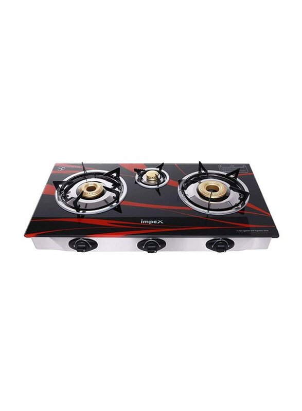 

Impex 3-Burner Gas Stove, IGS 1213F, Black/Red