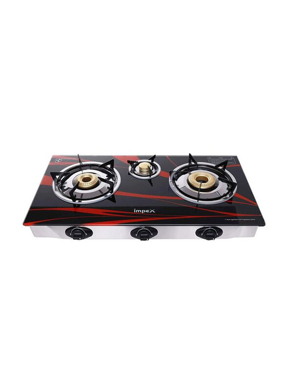 Impex 3-Burner Gas Stove, IGS 1213F, Black/Red