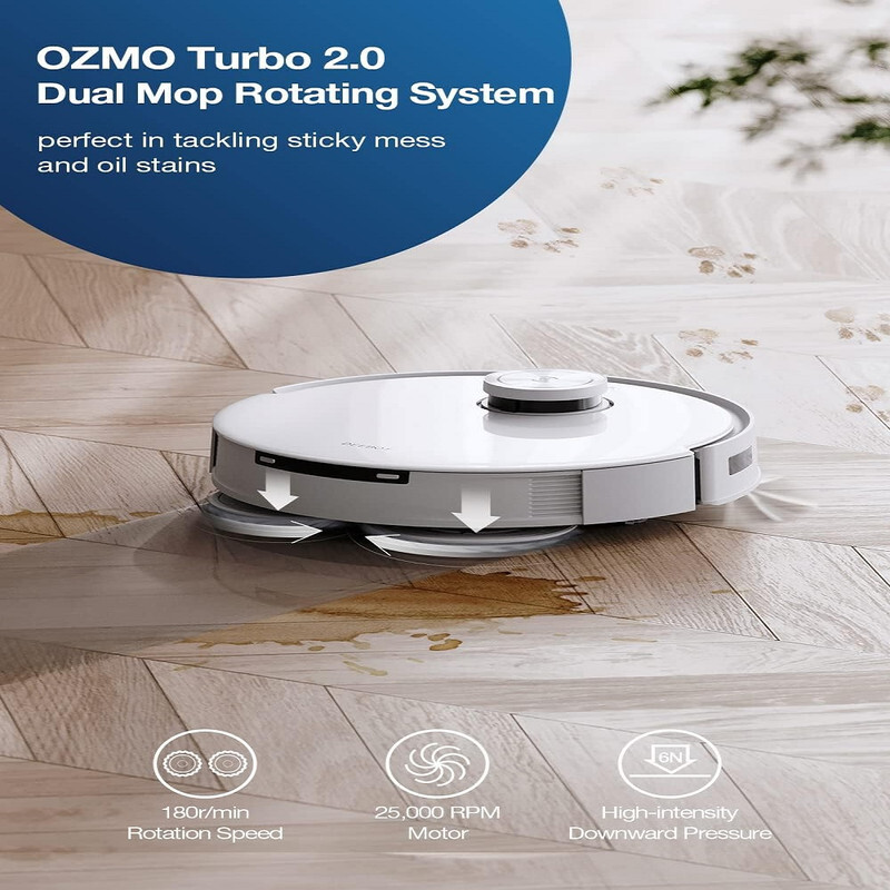 ECOVACS X1E OMNI Robot Vacuum and Mop Combo, Auto Self-Emptying, Auto Mop Cleaning, Hot Air Drying, 5000Pa Suction, OZMO TURBO Deep Mopping with Precision Mapping and Obstacle Avoidance, White