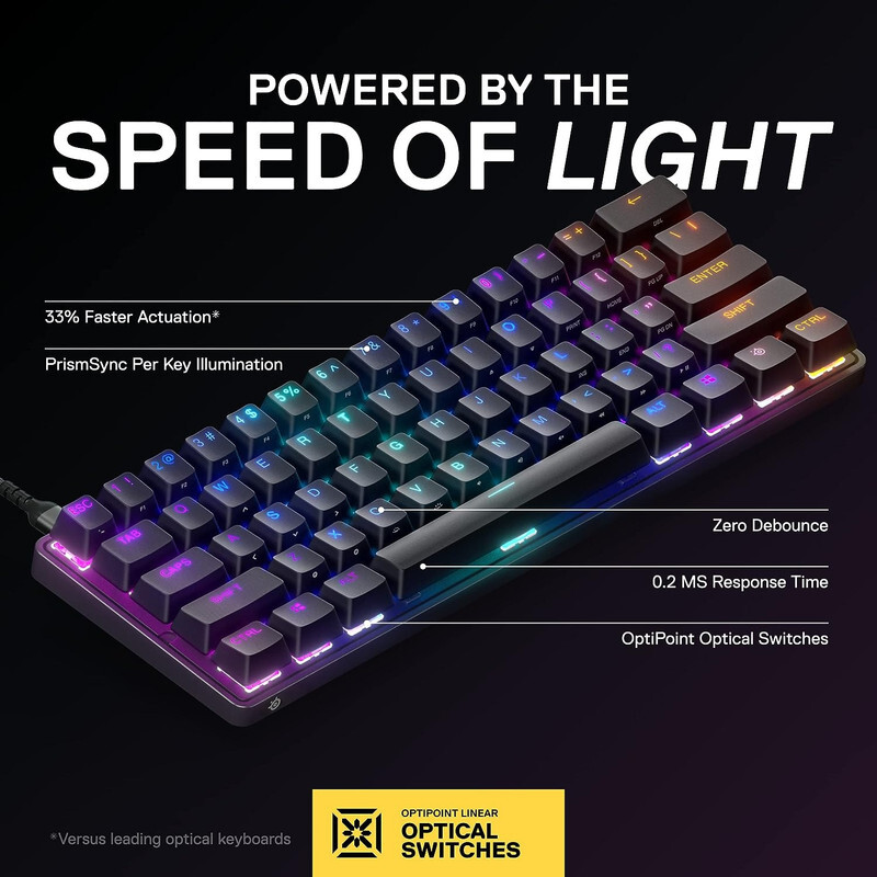 SteelSeries Apex 9 Mini Mechanical Gaming Keyboard,Optical Switches 2 Point Actuation Compact Esports 60% Form Factor Hotswappable American QWERTY Layout