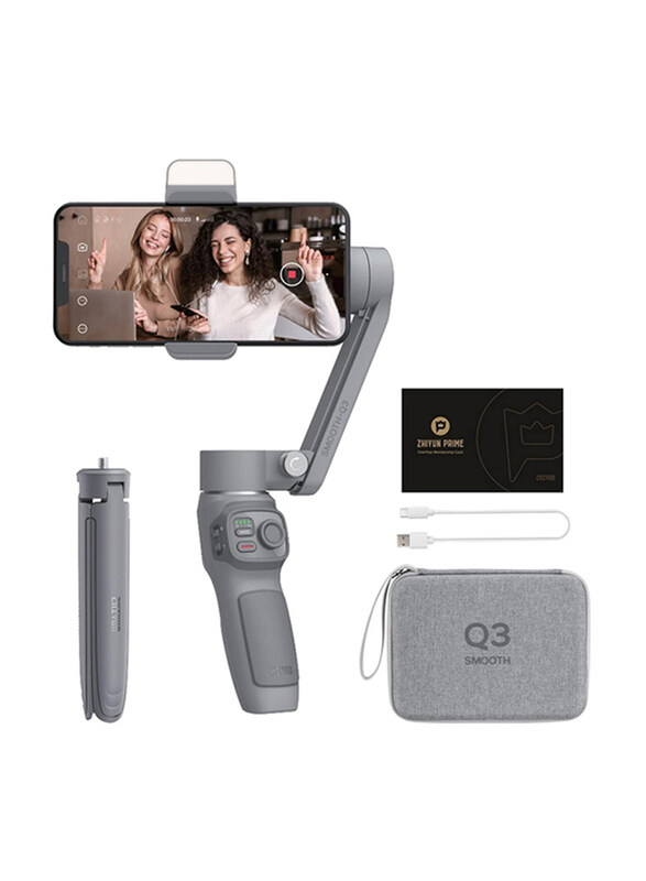 

Zhiyun Universal Smooth Q3 Smartphone Gimbal Stabilizer Handheld 3-Axis with LED Fill Light Grip Tripod, Grey