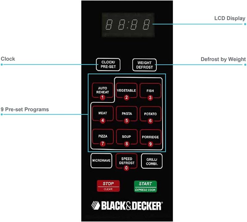 Black+Decker 30L Digital Microwave with Grill, 900W, MZ3000PG-B5, Silver