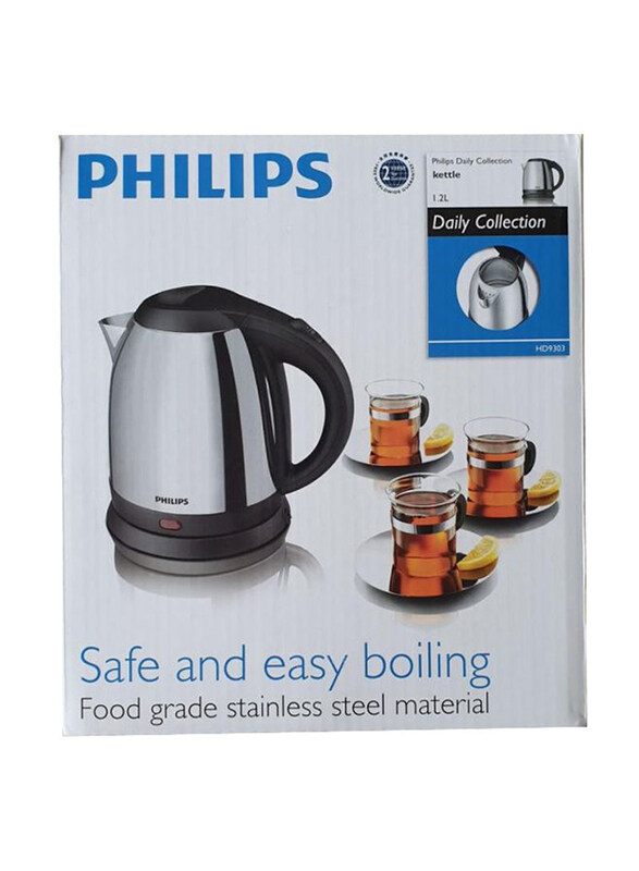 Philips 1.2L Electric Kettle, 1800W, HD9303, Silver/Black